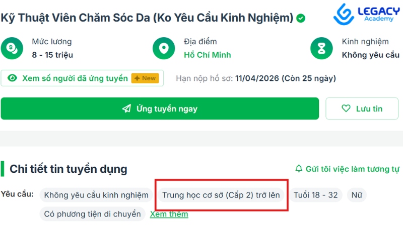 học nghề spa có cần bằng cấp 3 không