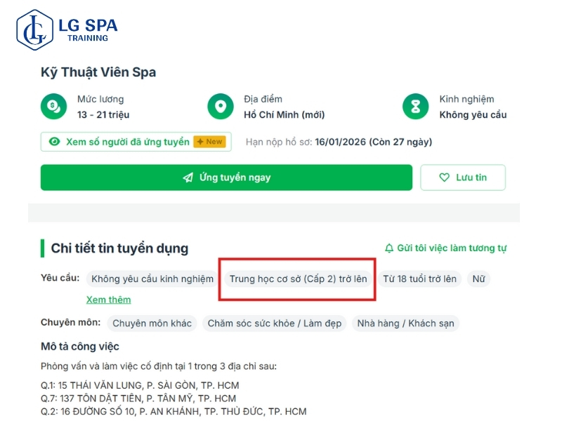 học nghề spa có cần bằng cấp 3 không