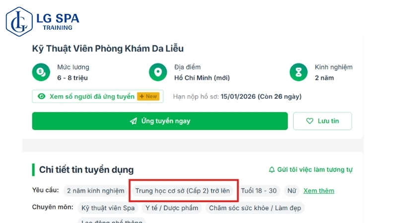 học spa có cần bằng cấp 3 không